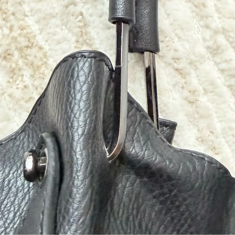 Sondra Roberts SQUARED Black Leather Double Handle Slouchy Shoulder Bag Purse